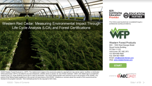 AIA course life cycle assessment of cedar