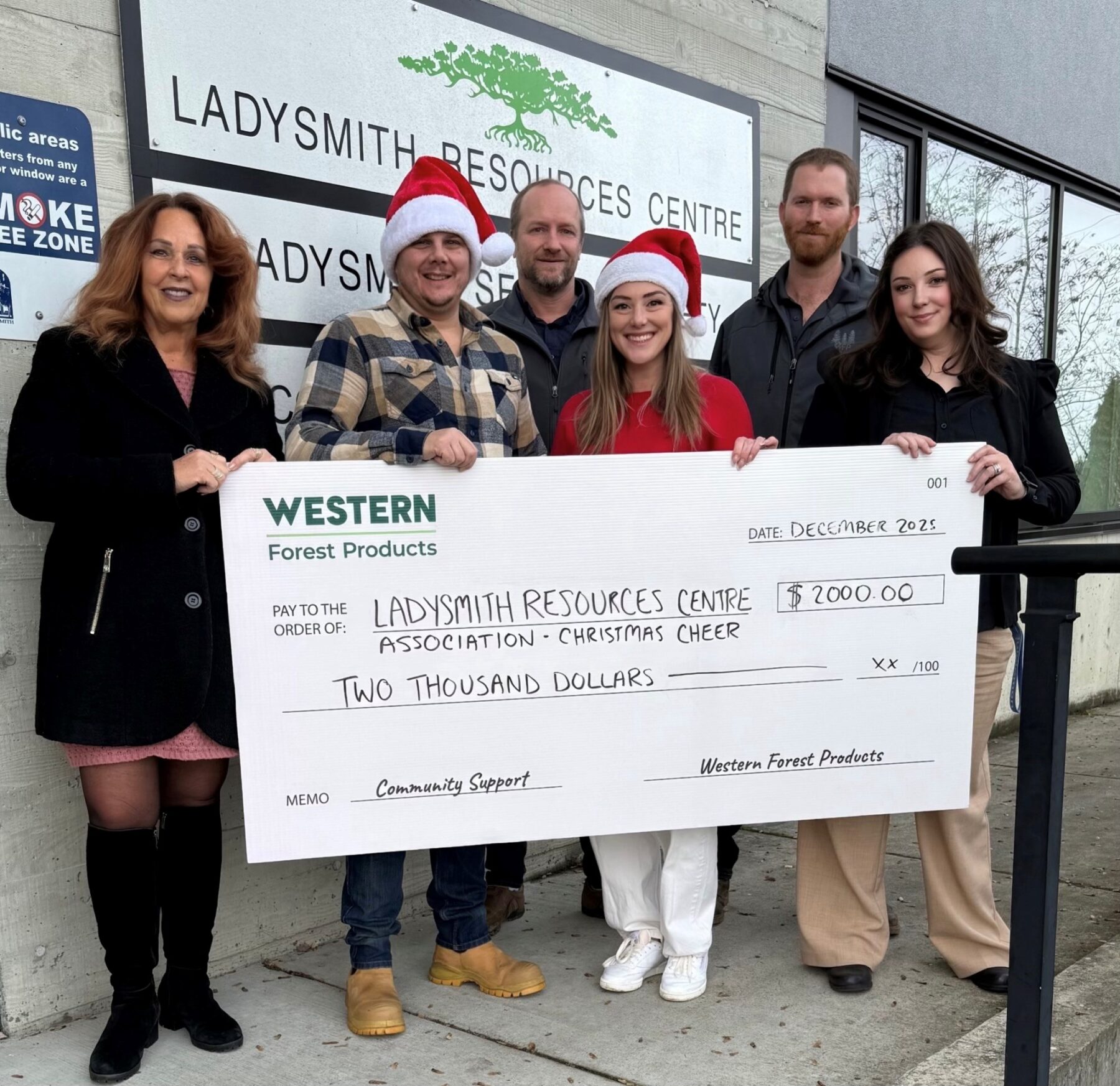 Western Forest Products cheque presentation at Ladysmith Resources Centre Association